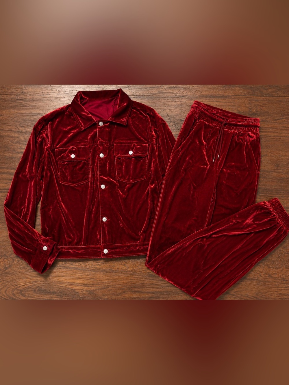 OKAYWEAR Women’s Red Velvet 2 Piece Track Suit Jacket & Jogger Pants Set XL NWT